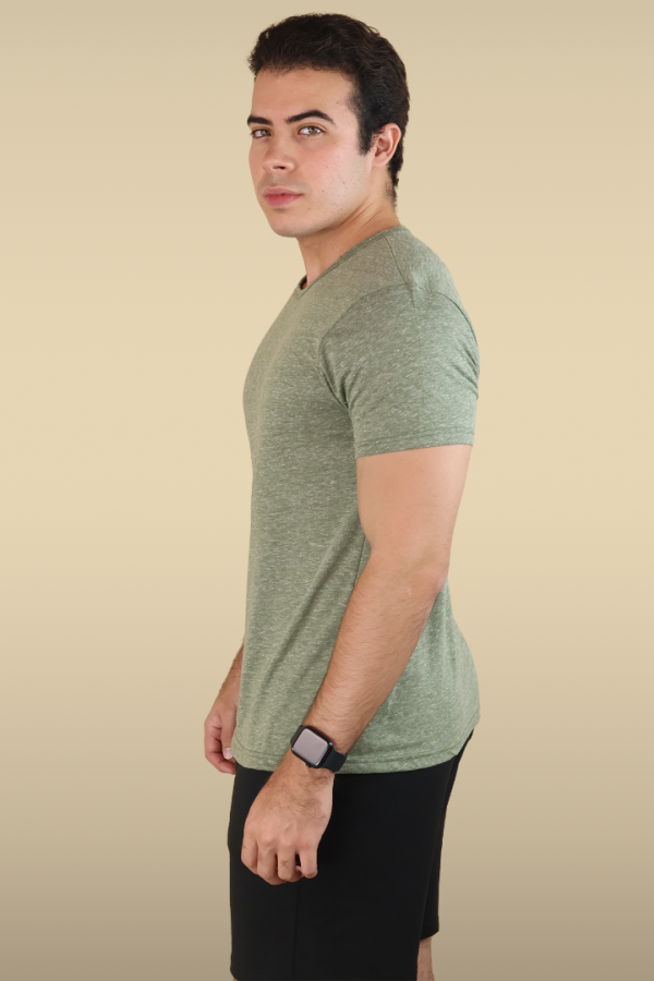 Playera Cuello Redondo Verde Militar Jaspe Cómoda Manga Corta Casual